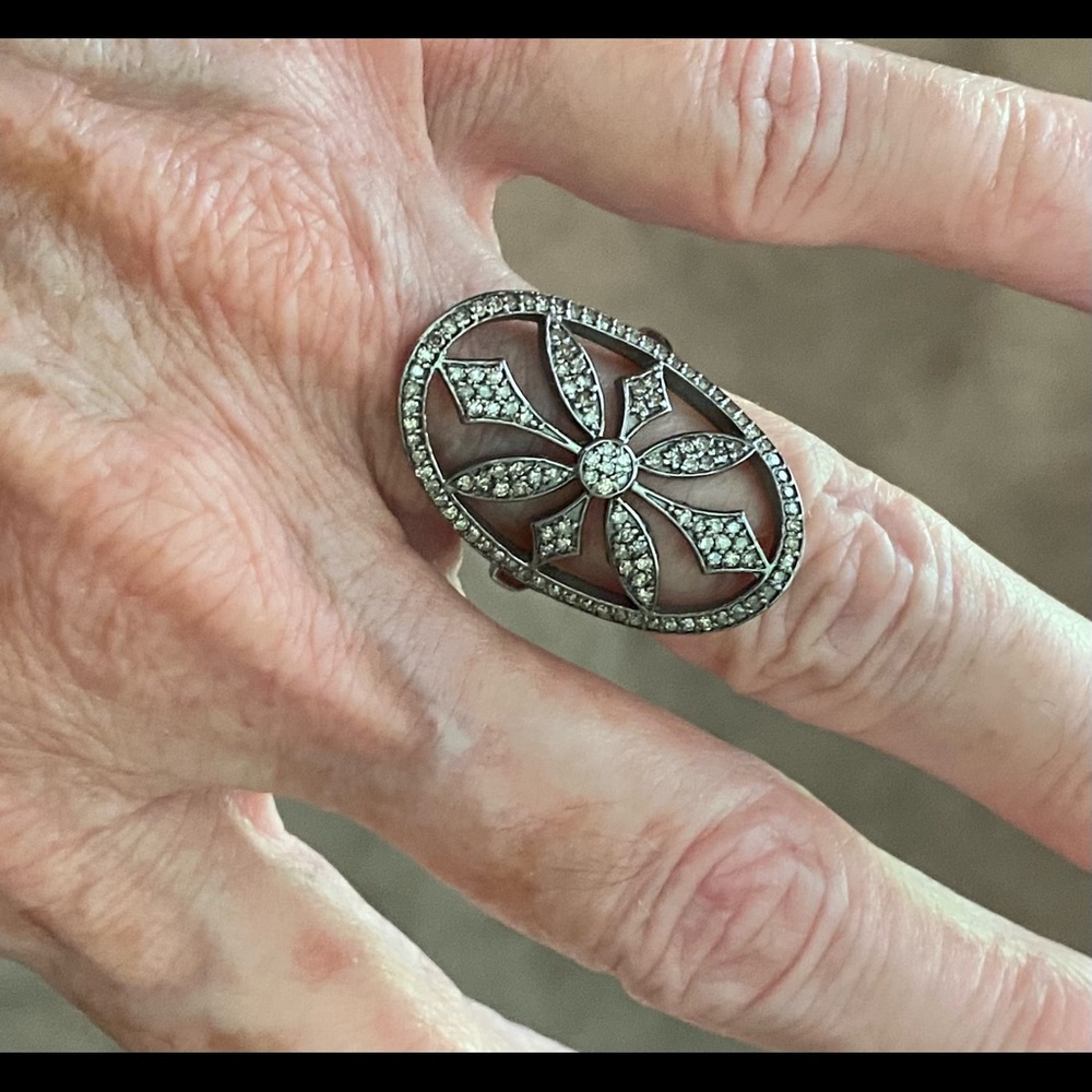 Adornia Renata Diamond Floral Shield Ring